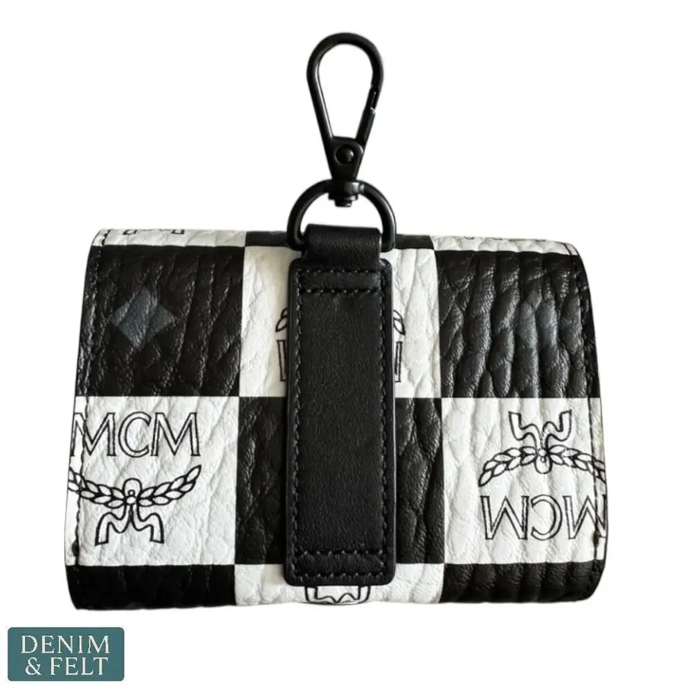 MCM Pet Litter Bag Holder Checkerboard Visetos Black White Cognac Logo - NEW/NIB